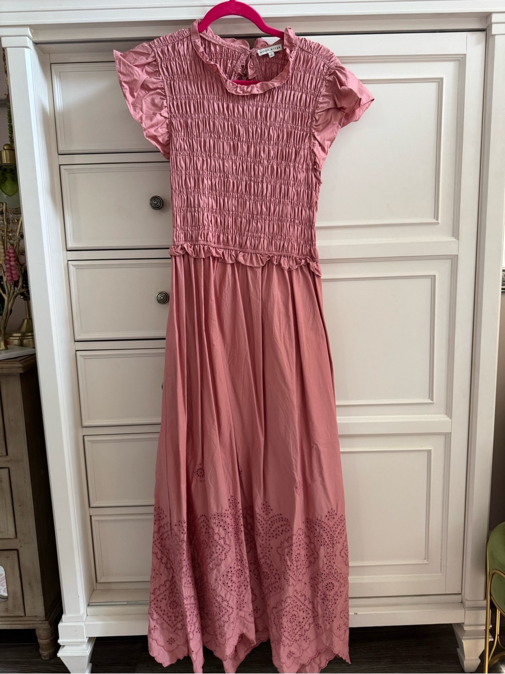 Moon River Dusty Rose Smocked Maxi Dress from Anthropologie